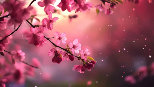 Vibrant Pink Blossoms Against Luminous Bokeh Background