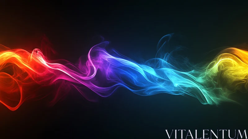 Multicolor luminous smoke wave across dark background.
