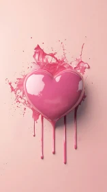 Glossy pink heart form with liquid paint splatter effects.