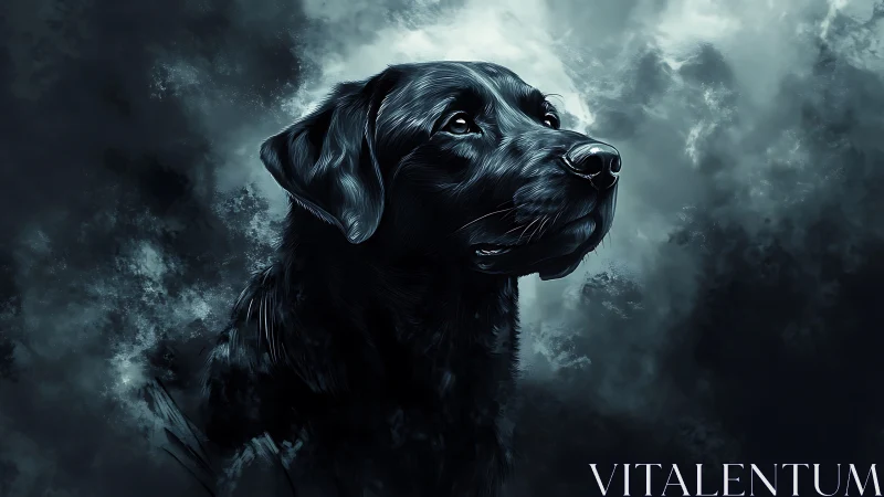 Digital portrait depicts black dog in high-contrast profile