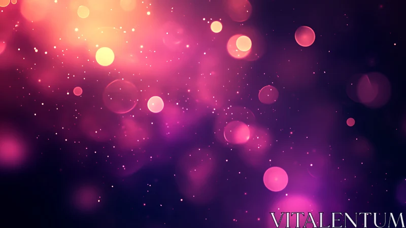 Vibrant pink bokeh orbs on deep violet abstract field.