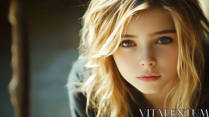 Young person with blond hair in close frontal portrait.