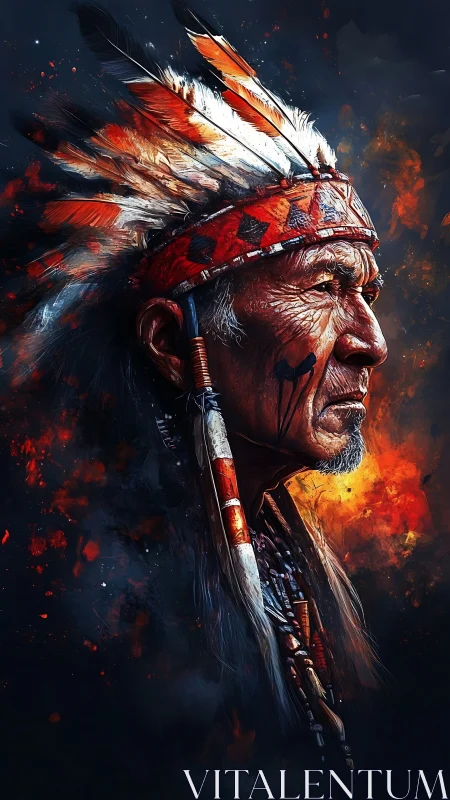 Embers crown the stoic elder as painted memory burns bright