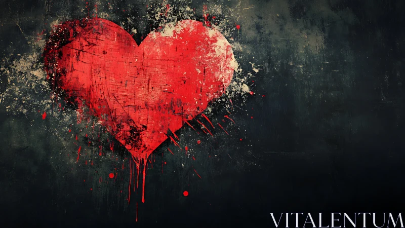 Red heart shape with dripping paint on dark textured background