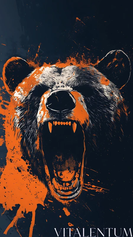 Roaring bear head rendered with high-contrast splatter vector art