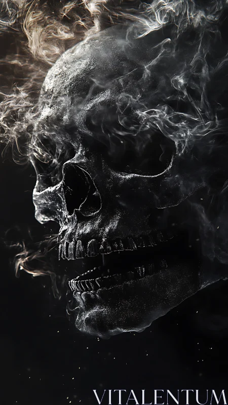 Vaporous human skull rendered in high-contrast photoreal detail
