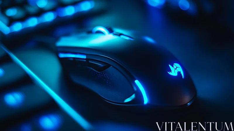 Illuminated gaming mouse with cyan LED accents and glowing circuit patterns.