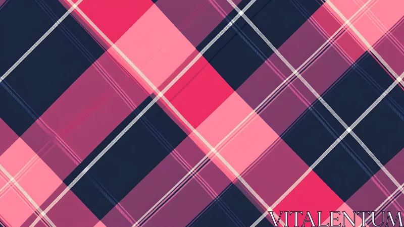 Diagonal pink and navy tartan pattern with layered squares