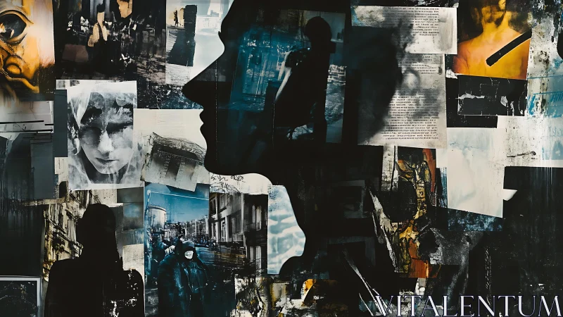 Fragmented urban portraits in layered noir collage artwork.