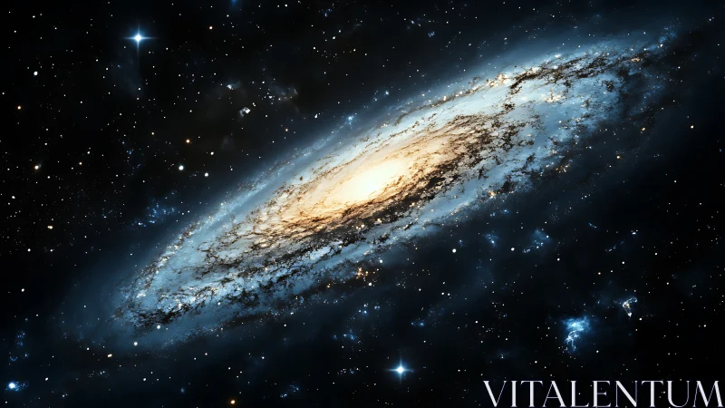 Spiral galaxy glows in deep space with ethereal blue light