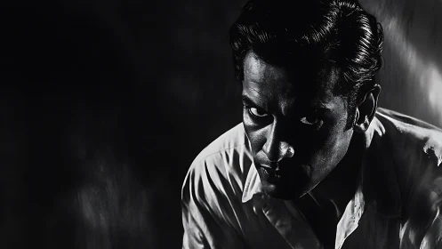 Low key monochrome portrait with hard chiaroscuro lighting
