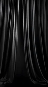 Black stage curtain with smooth vertical fabric folds.