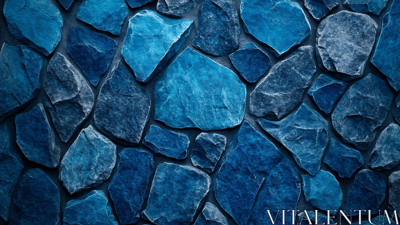 Blue Stone Wall Texture with Irregular Shapes, Modern Artistic Style.