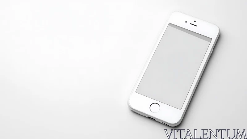 White smartphone displayed at angled perspective on neutral surface.