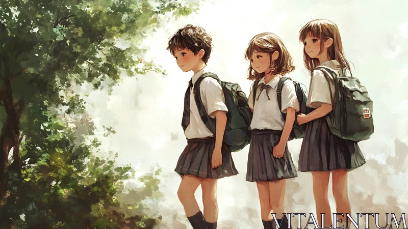 Soft summer walk with three school friends at day’s edge.