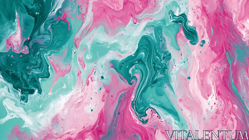 Chromatic fluid dynamics in teal and magenta pigment fields.