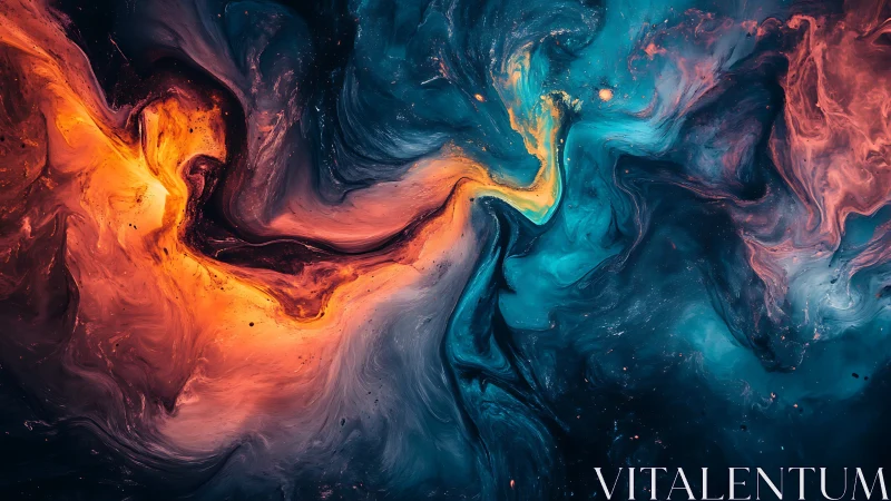 Fiery nebula streams collide with deep teal cosmic waves.