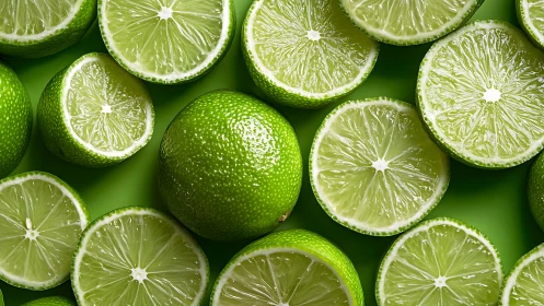 Vibrant lime slices glow on a fresh green background