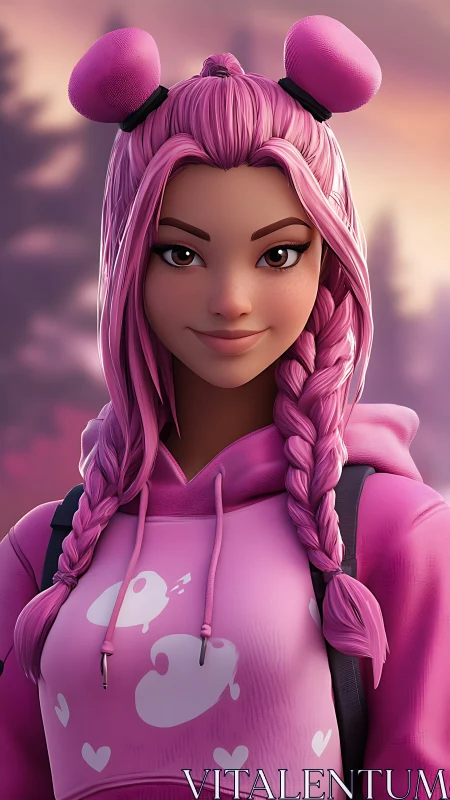 Bubblegum braids wanderer in pastel twilight hoodie glow.