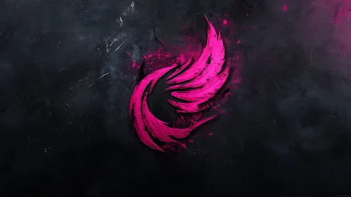 Digital neon wing emblem on textured charcoal ground.