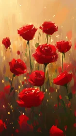 Red Roses Rendered in Vibrant Digital Painting with Warm Atmospheric Background