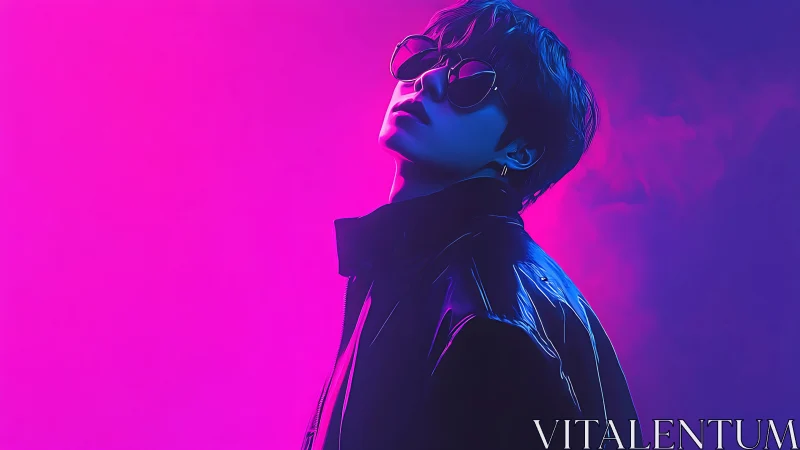 Moody neon portrait captures a lone figure in electric glow