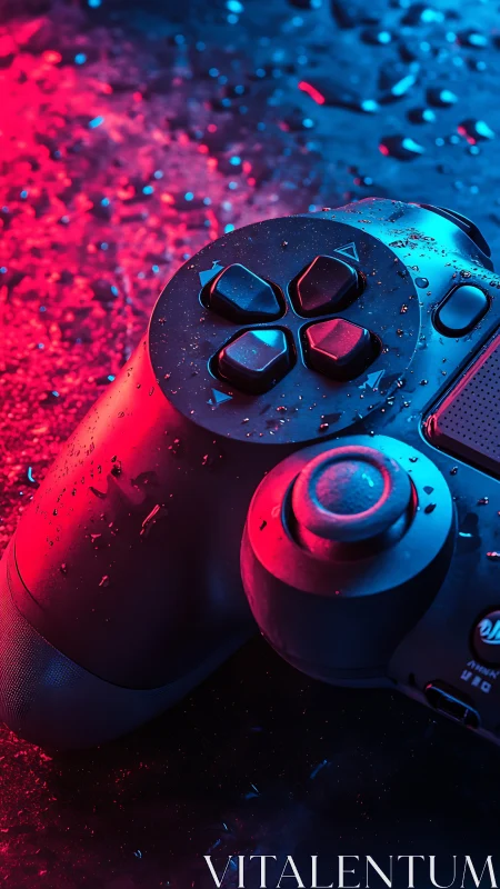 Gaming controller with neon lighting under synthetic conditions.