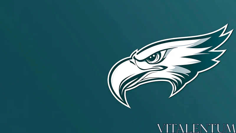 Stylized white eagle head logo on teal background.