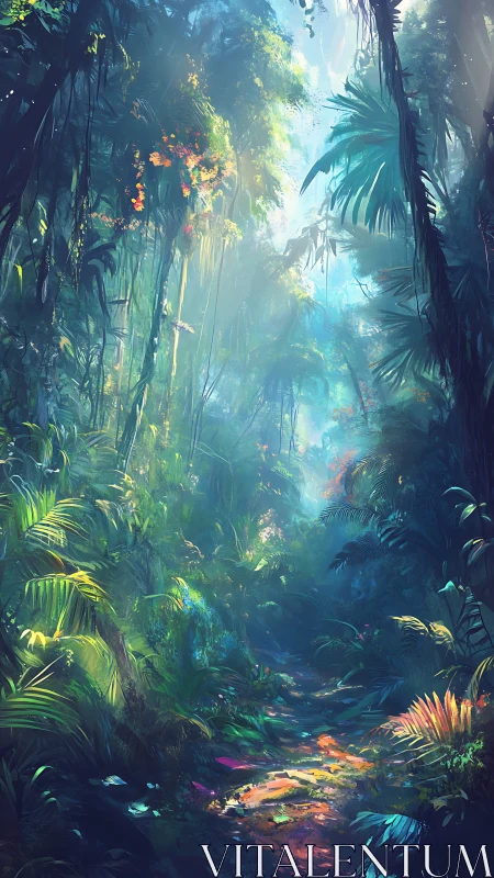 Enchanted Jungle Canyon: Radiant Light Through Ancient Forest.
