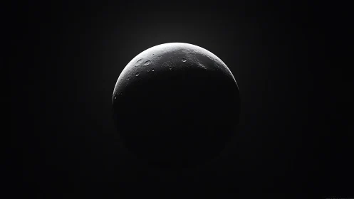 Crescent moon in deep space with illuminated craters.