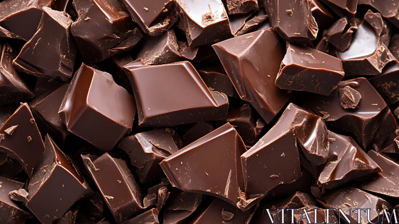 Fractured Dark Chocolate Pieces: Macro Detail Study.