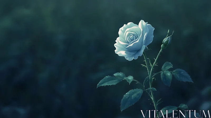 Cool-toned digital rose study with rim lighting and soft bokeh