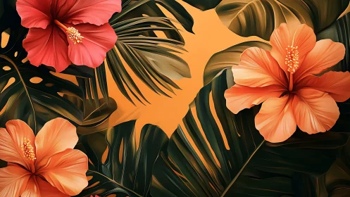 Vibrant Tropical Hibiscus Flowers Dance in Warm Sunlight