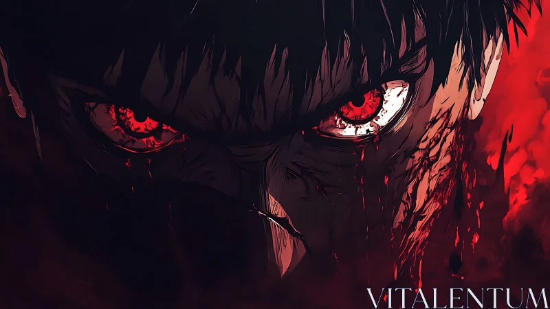 Bloodlit rage vector: hyper-saturated anime ocular close-up.