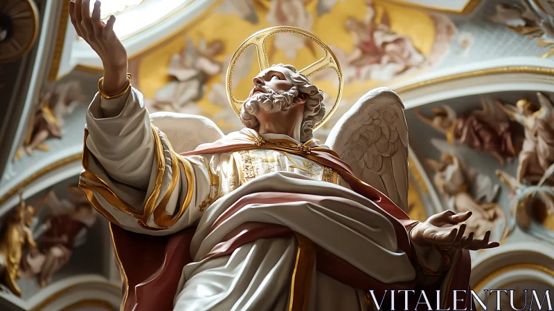 Baroque angelic statue rendered in luminous photoreal detail
