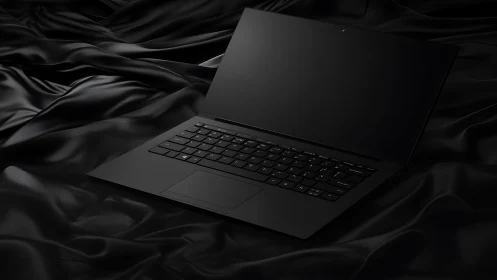 Ultramodern matte black laptop on sculpted satin surface