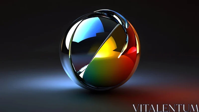 Futuristic glass sphere with vivid reflections in digital art style.