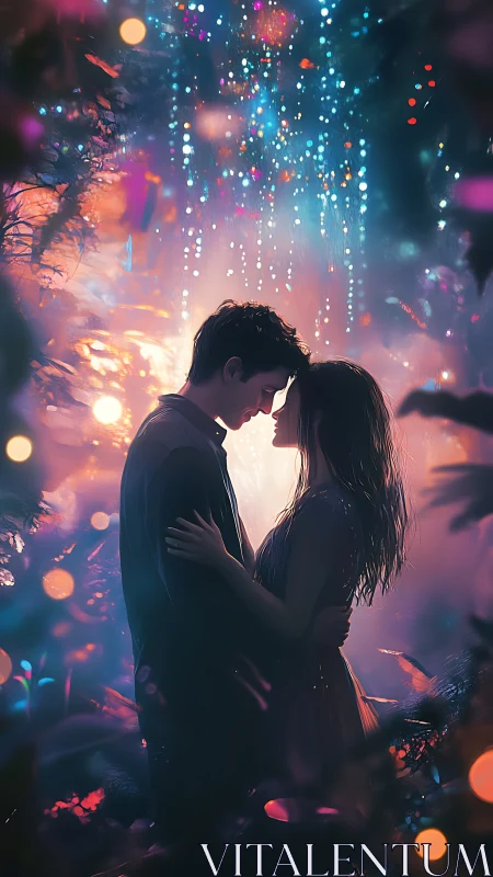 Moment of Connection Under Magical Lights.