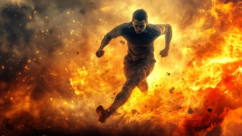 Inferno Sprint: Athlete Bursts Through Flames.