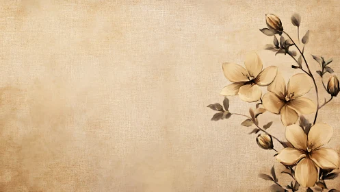 Sepia blossom whispers on a quiet vintage canvas wall.