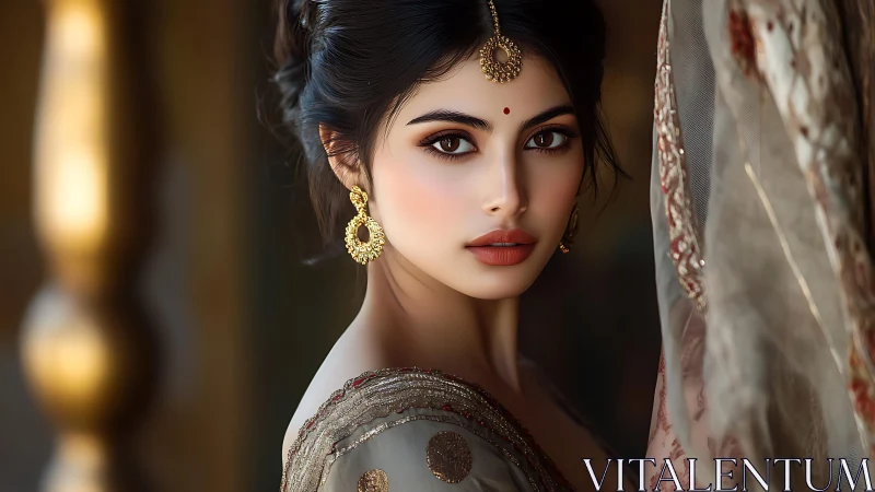 Velvet-eyed muse turns, jeweled gaze catching molten dusk