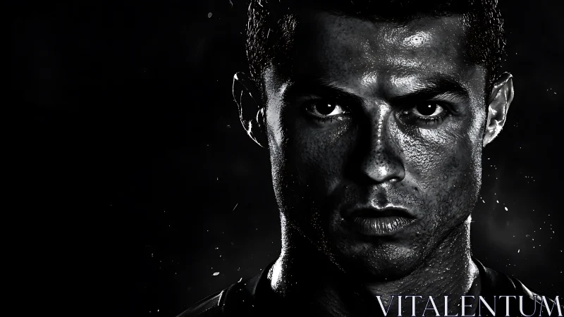 Intense monochrome portrait captures focused male athlete