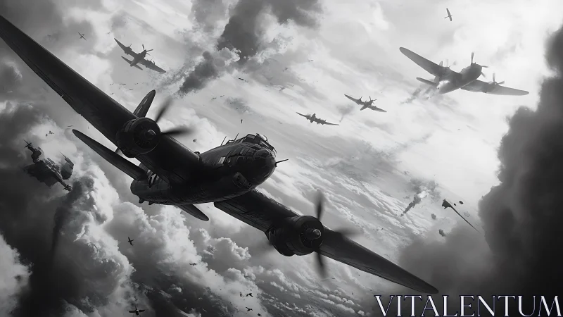 Storm-forged bombers carve fury through war-torn clouds.