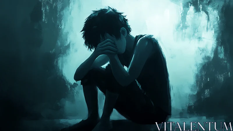 Monochrome digital study of isolated adolescent silhouette.