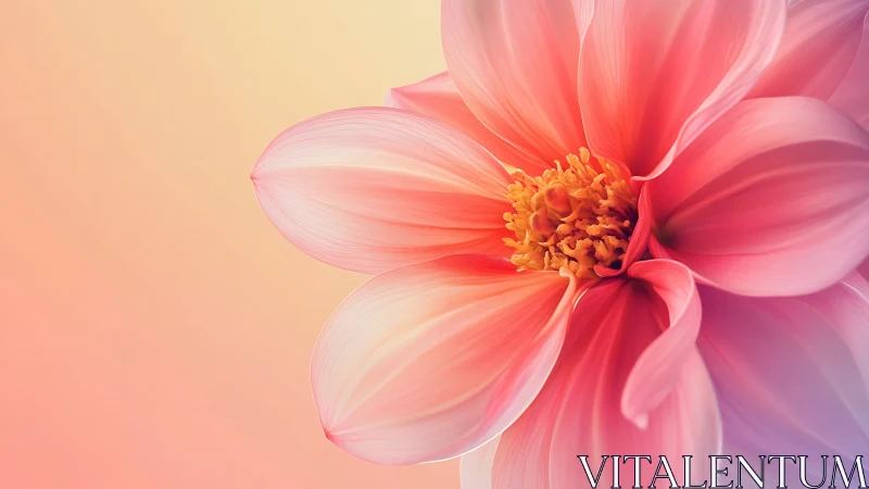 Pink Dahlia Rendered Against Peachy Gradient Backdrop with Central Composition