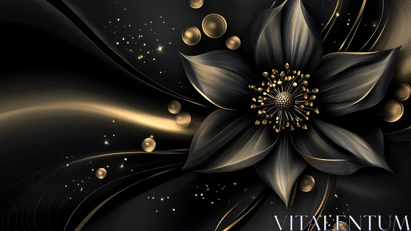 Golden midnight flower unfolding in soft celestial light.