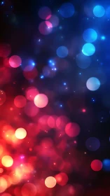 Defocused dual-color bokeh field with red and blue luminous orbs