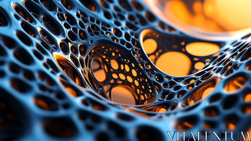 Metallic lattice structure with orange illuminated voids.