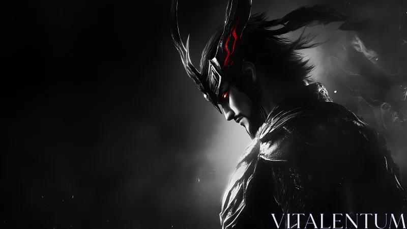 Shadowforged warlord gazes through embers of the abyss.