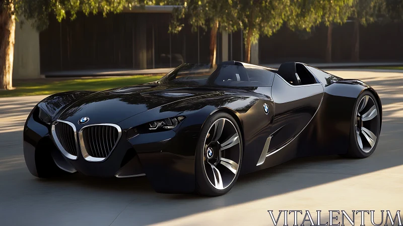 BMW concept roadster parked on sunlit paved driveway.